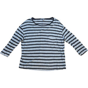 Vince Gray Black Stripe 3/4 Sleeve Boxy Top S Lightweight Slouchy Tee
